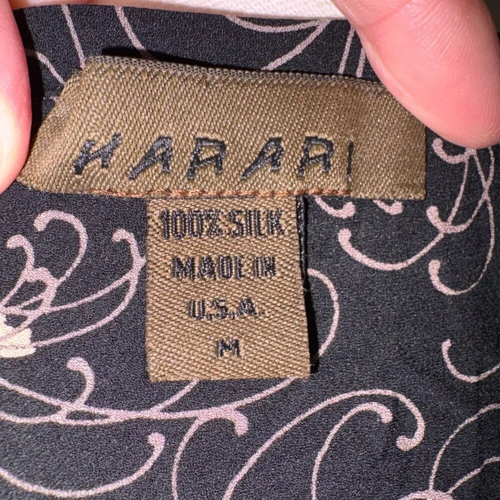 Harari Black Pink Flower 100% Silk Slip Skirt